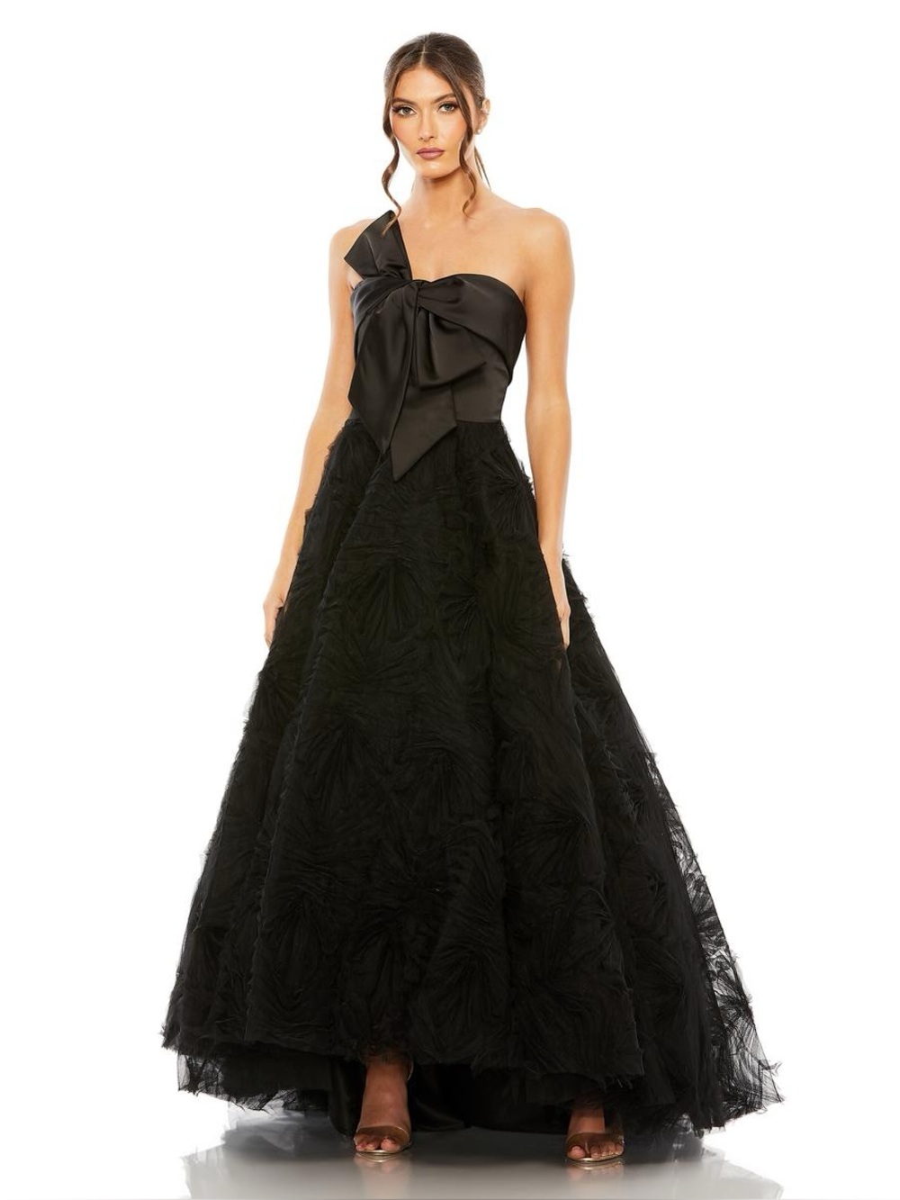 Mac Duggal 20584 NWT Black Bow High-Low Maxi Dress